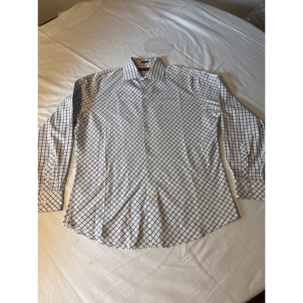 Nyne Button Down Shirt Mens Large White Navy Grid Coolmax Poplin